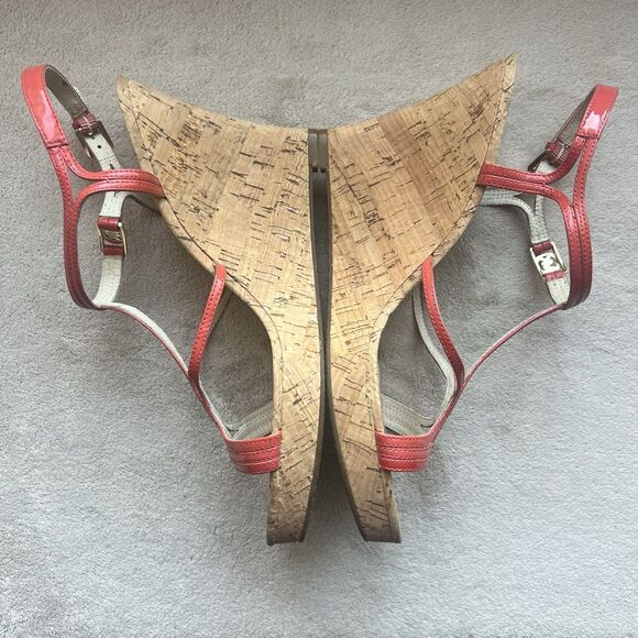 Michael Kors Cicely Watermelon Orange Patent Leather Wedge Heel Sandals Women 10 - Picture 5 of 15